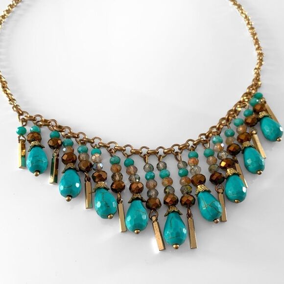 Turquoise & Crystal Drop Necklace - Picture 2 of 3